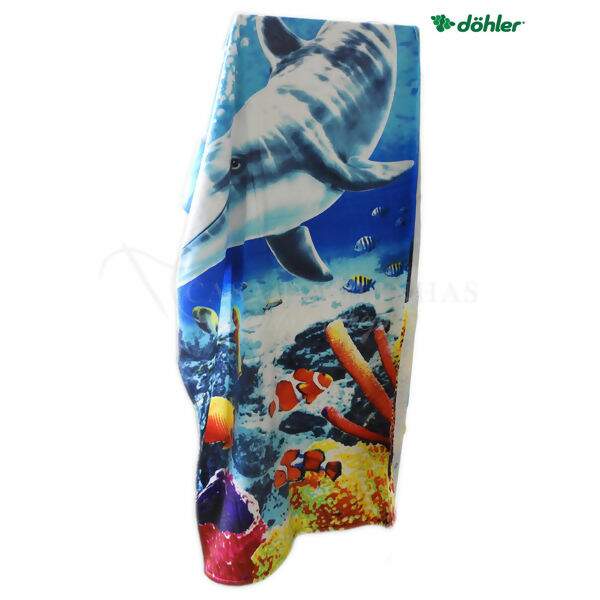 Toalha Praia Dohler Velour - Fundo Mar - 76x152cm