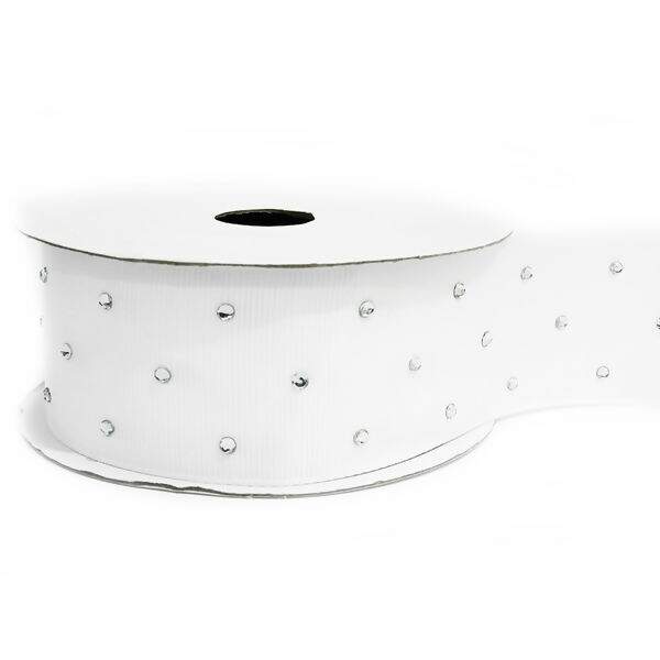 Fita Gorgurão Imp. 38mm C/ Strass Nº 9 Branco 209 - 10 Jardas