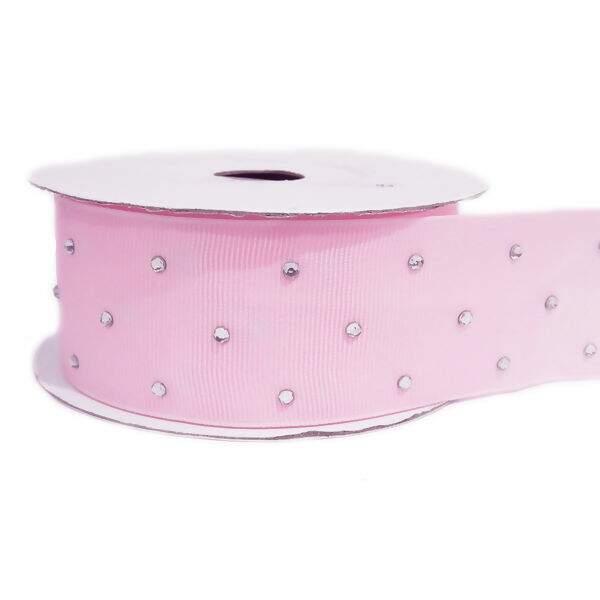 Fita Gorgurão Imp. 38mm C/ Strass Nº 9 Rosa 217 - 10 Jardas