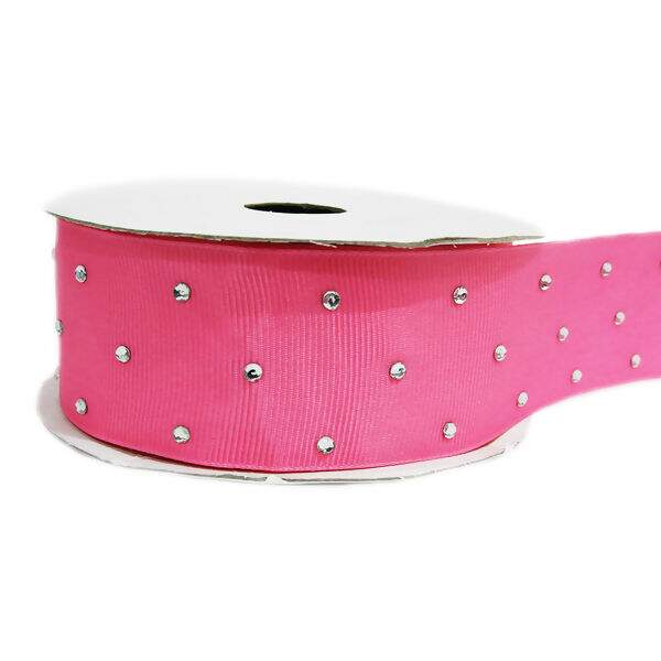 Fita Gorgurão Imp. 38mm C/ Strass Nº 9 Pink 230 - 10 Jardas