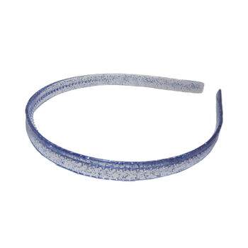 Tiara Plástica C/ Dente Azul Glitter 1,0 Cm Fina Pacote C/ 12