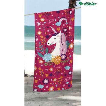 Toalha Praia Dohler Velour - Unicórnio - 76x152cm