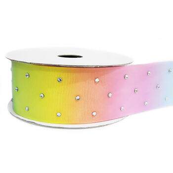 Fita Gorgurão Imp. 38mm C/ Strass Nº 9 Multicor 270 - 10 Jardas